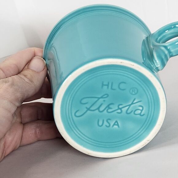 Vintage HLC Fiesta - Turquoise‎ teal Blue Coffee Cup Mug  O Ring Handle -8 Oz - Picture 5 of 6